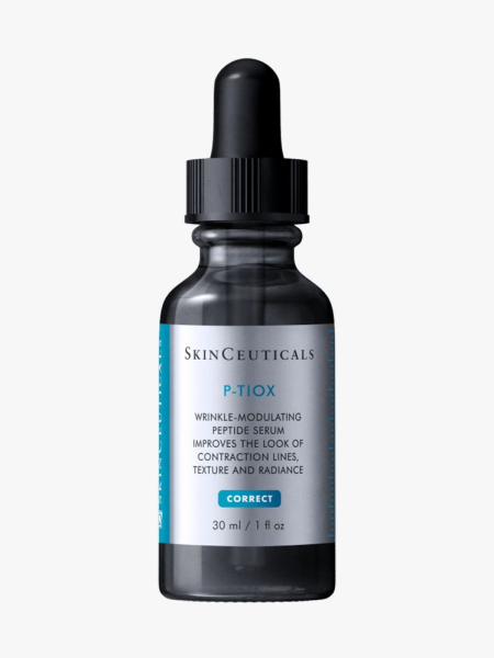 SkinCeuticals P-Tiox Serum black serum bottle on light gray background